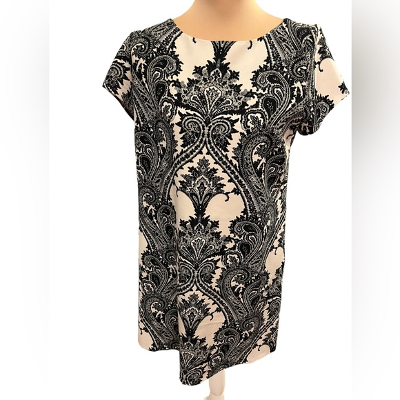Zara Women’s Dress Size Medium Paisley Black and Cream Academia Sheath - Picture 1 of 9